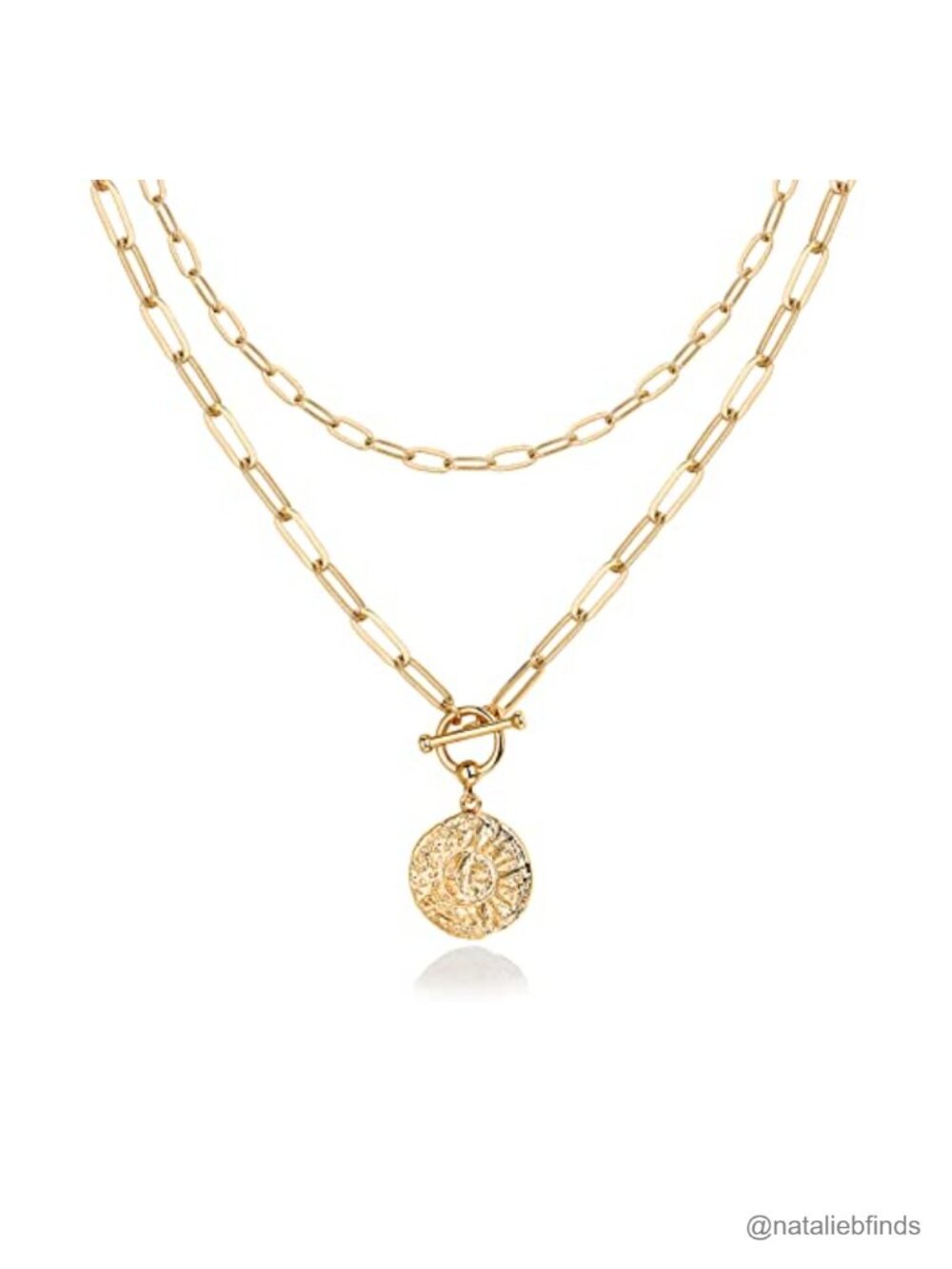 14K Gold Plated Layered Paperclip Chain Necklace with Coin Pendant for Women